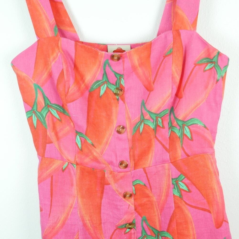Farm Rio Mini Dress 100% Linen Pink Pepper Novelty Print Resort Vacation Summer - Picture 4 of 11